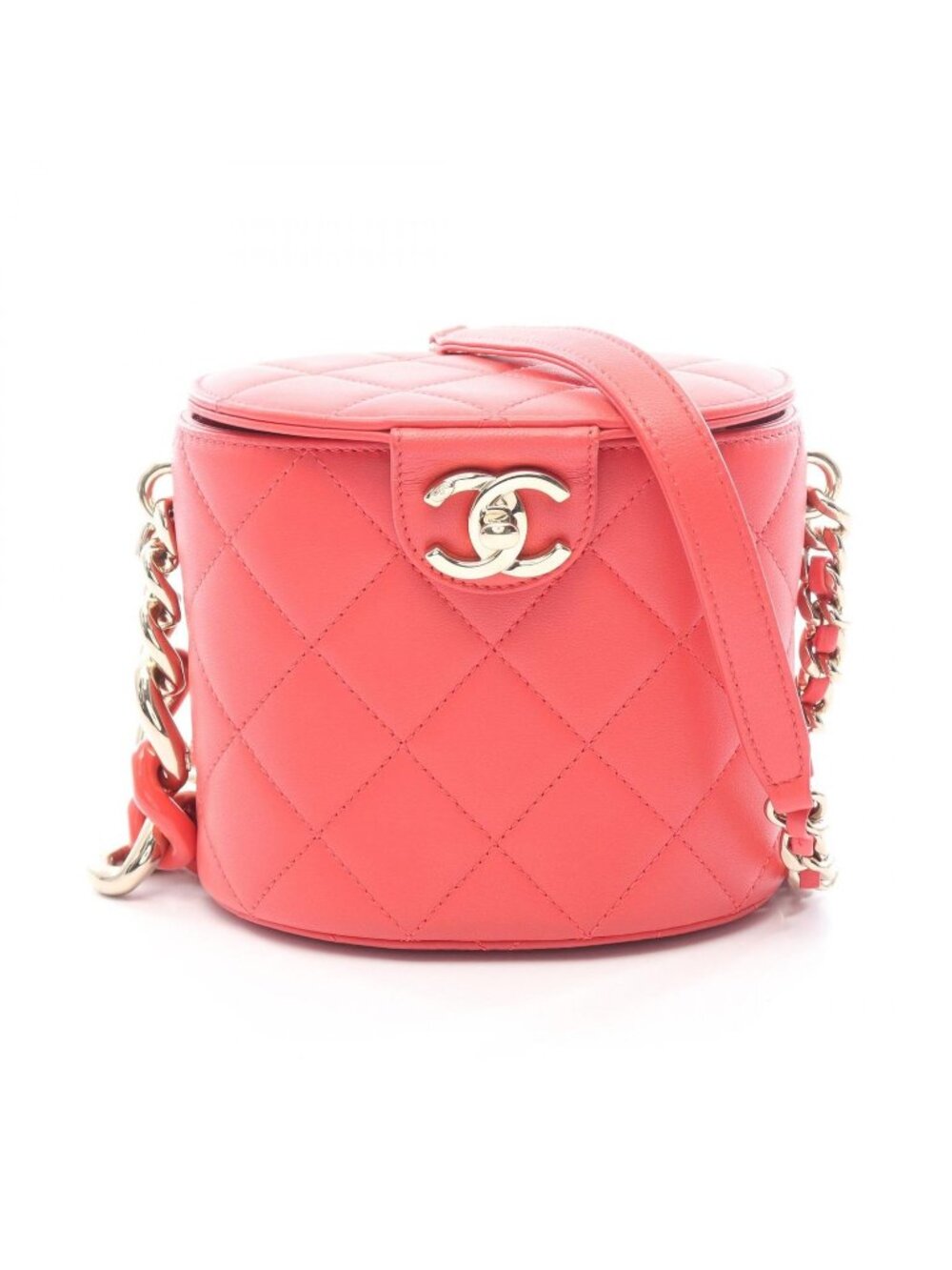 Chanel Shoulder Bag Quilted Vanity Coral Pink Lambskin Chain
